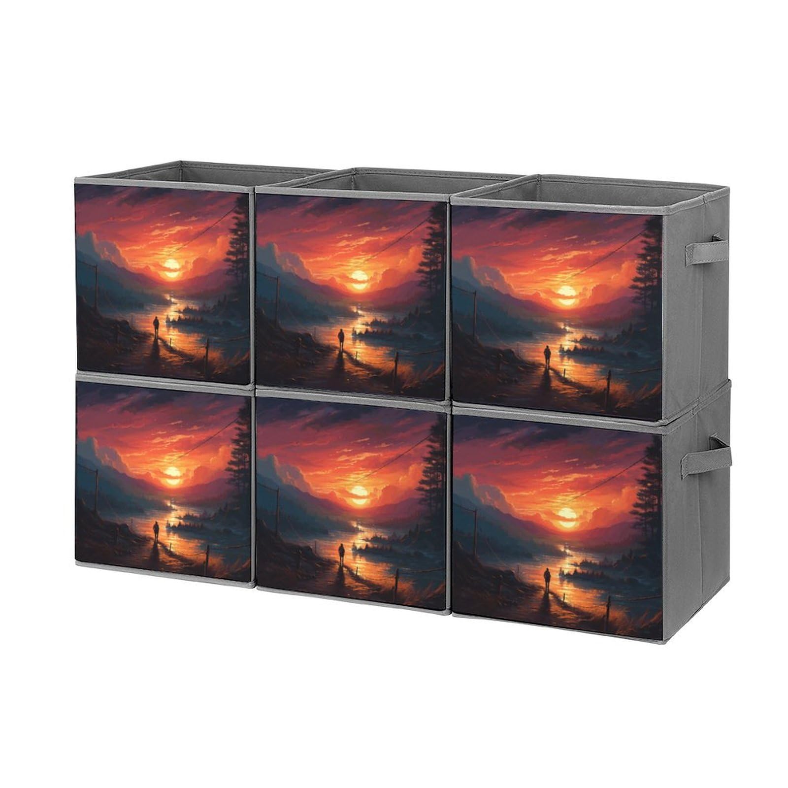 Boîtes de rangement empilables x6 pliables motif coucher de soleil