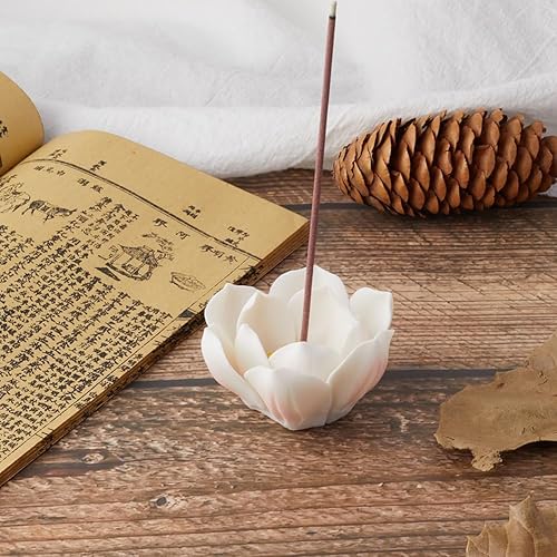 Miniatura 5 de GORGECRAFT Soporte para incienso de loto blanco, quemadores de incienso de porcelana, hechos a mano, casa de té, suministros budistas zen, soporte