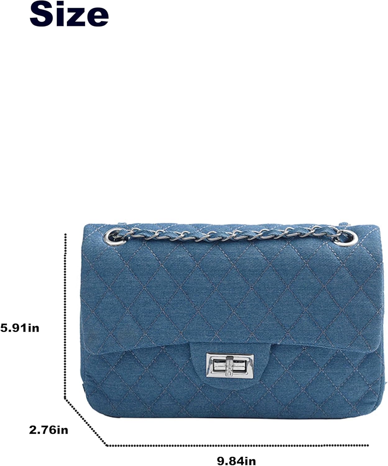 Quilted Denim Crossbody Bags for Women, Classic Medium Flap Purse, Chain Strap Shoulder Denim Bags - Image 5