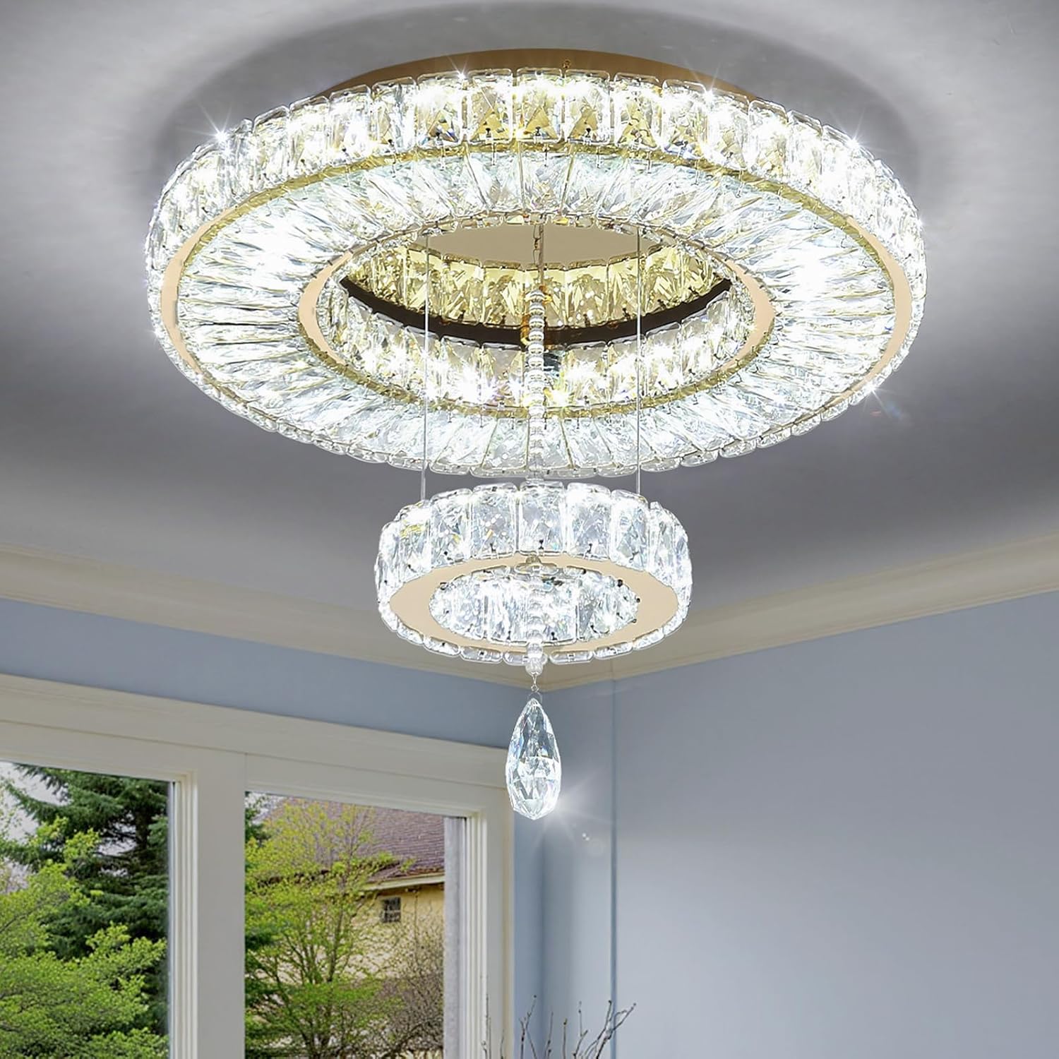 Modern Chandelier Bedroom Light Indoor LED Dimmable Lights Ceiling Chandeliers for Dining Room Kitchen Entryway Gold 30W LEDs Fixtures 2400 Lumens