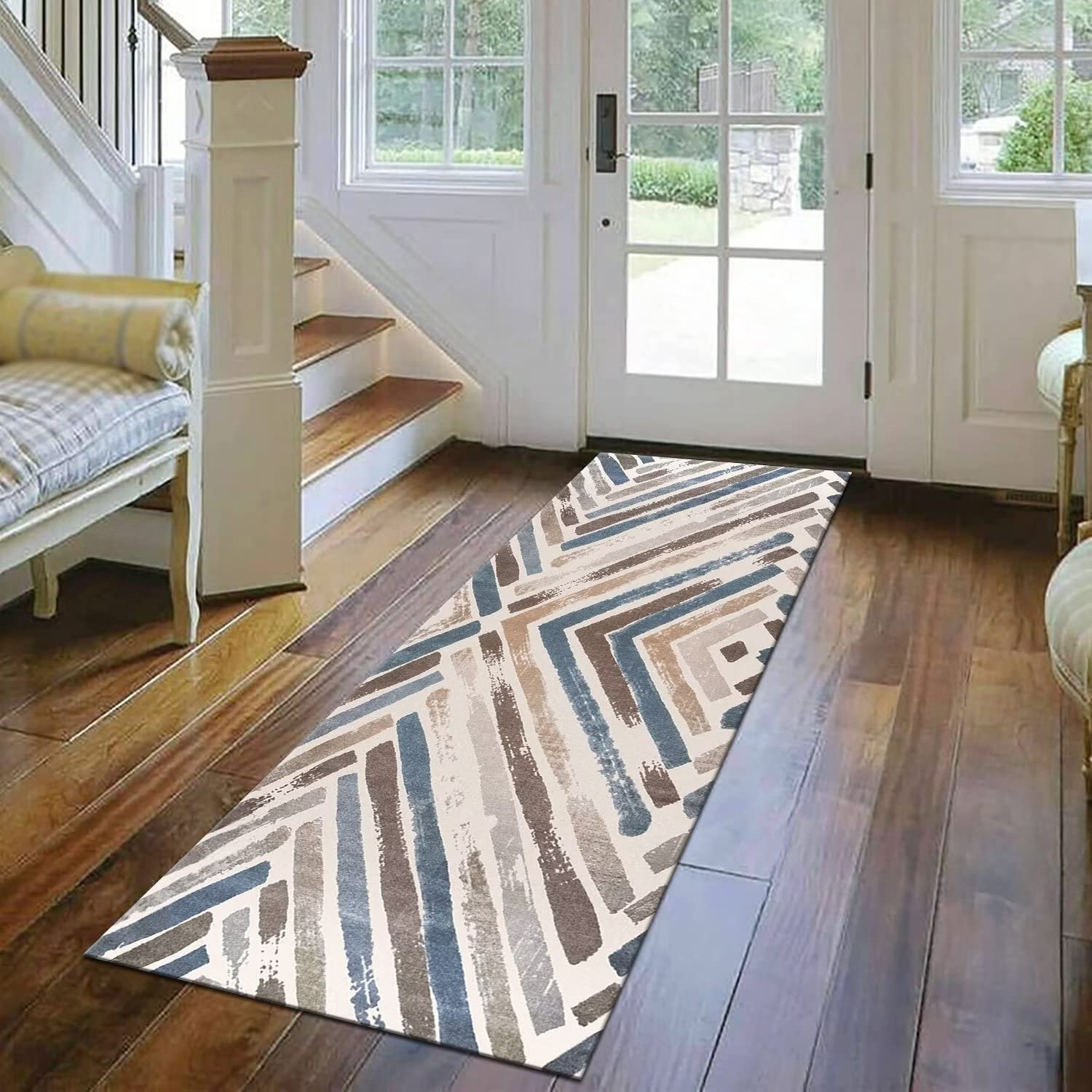 QQrunner Tappeto Passatoia Salotto Cucina 120x120cm Antiscivolo Lavabile Moderno Astratto Grigio Tappeti Runner per Corridoio Ingresso, Dimensioni Personalizzabili