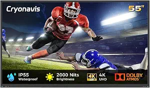 55 Inch Outdoor 4K UHD Smart TV, Weatherproof IP55 Waterproof, WebOS, Voice Control, Dolby Audio, Anti-glare Screen