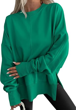Womens Long Sleeve Sweatshirts with Thumb Holes Crew Neck Loose Tops Tunic Side Slit Casual Y2k Fall Shirt