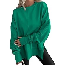 Women's Long Sleeve Sweatshirts with Thumb Holes Crew Neck Loose Tops Tunic Side Slit Casual Y2k Fall Shirt