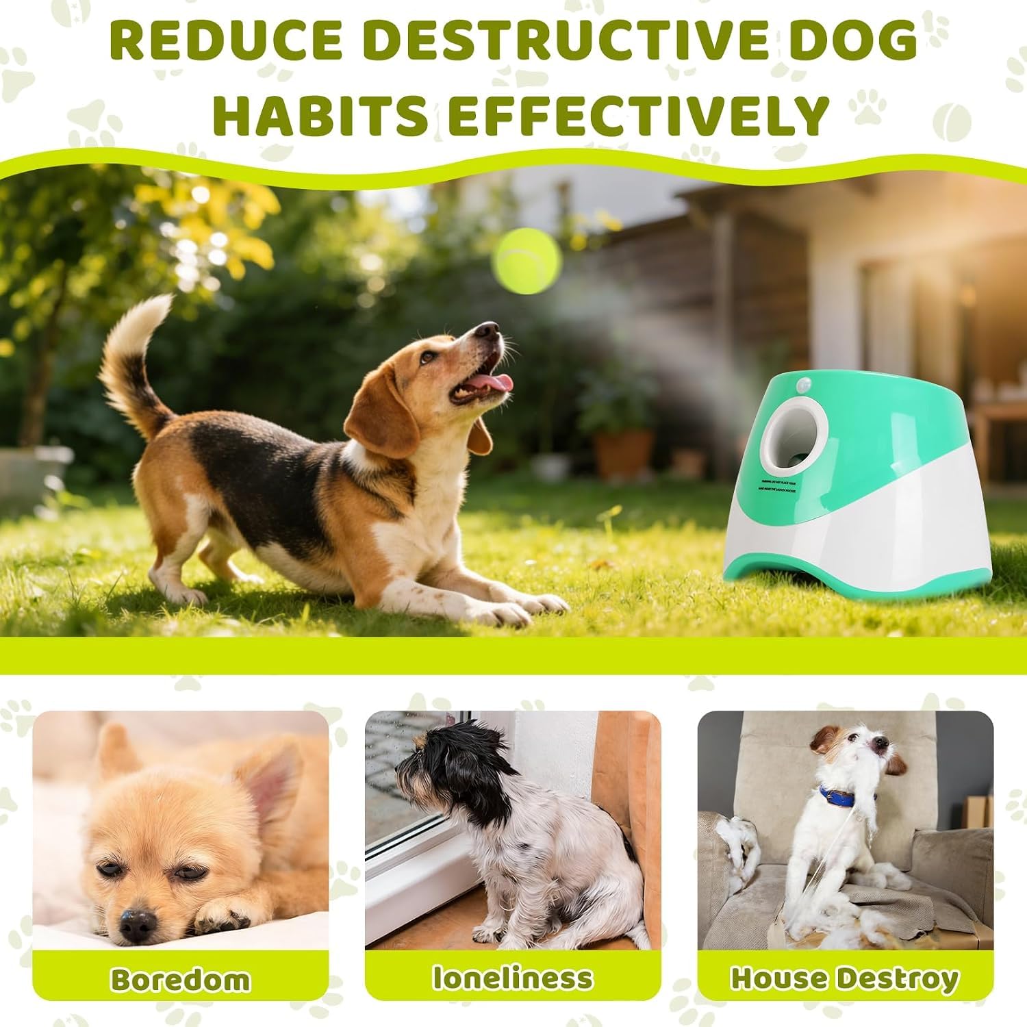 Lanzador Automático de Pelotas para Perros, Juguete Interactivo Recargable con Distancia Ajustable para Interior/Exterior, Regalo Ideal para Perros Pequeños/Medianos - ABS Duradero,Light Green