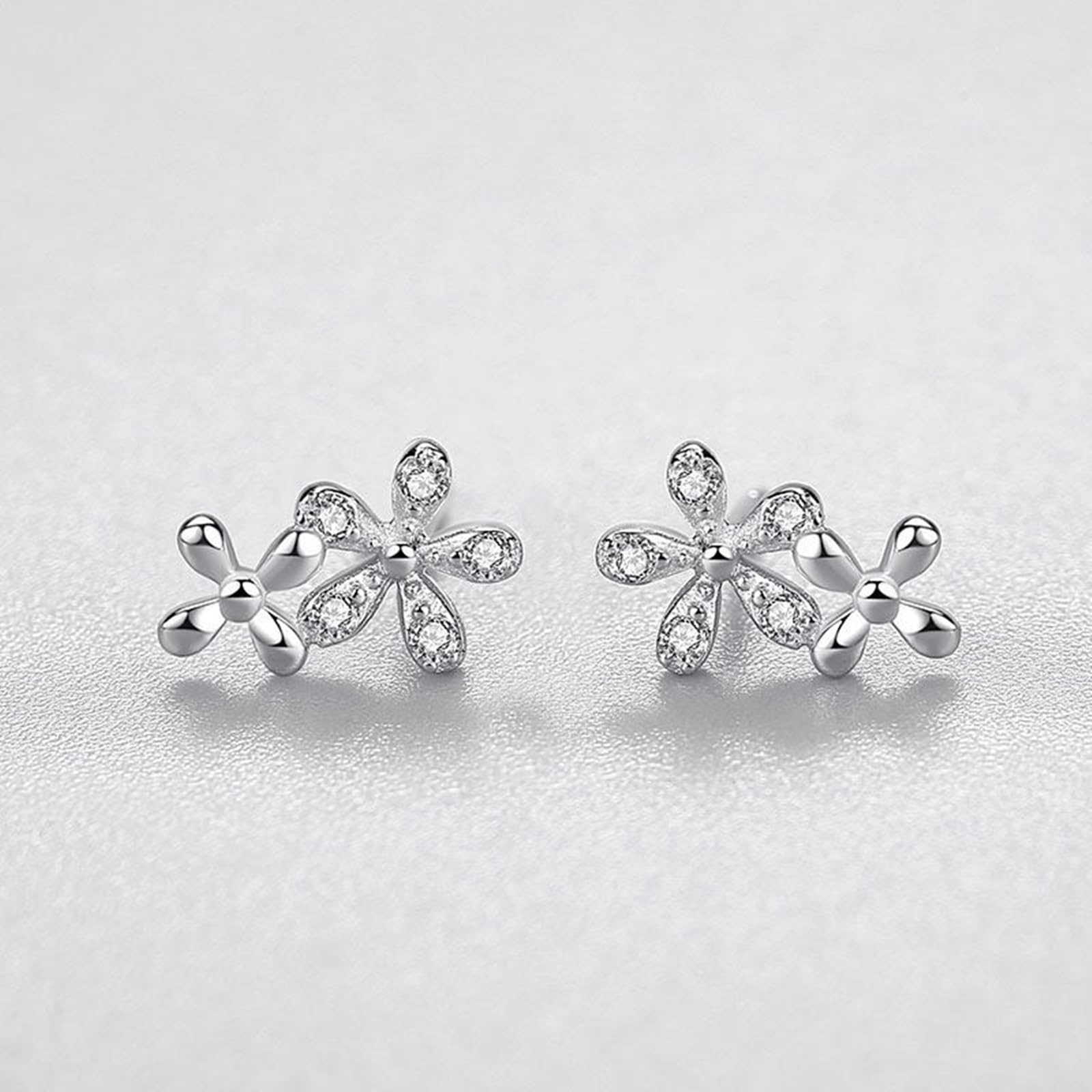 Kolczyki sztyfty białe złoto 750 585 375 damskie kolczyki damskie proste podwójne kwiaty z okrągłym Moissanite kolczyki na sztyfcie prawdziwa biżuteria ślubna dla panny młodej, białe złoto