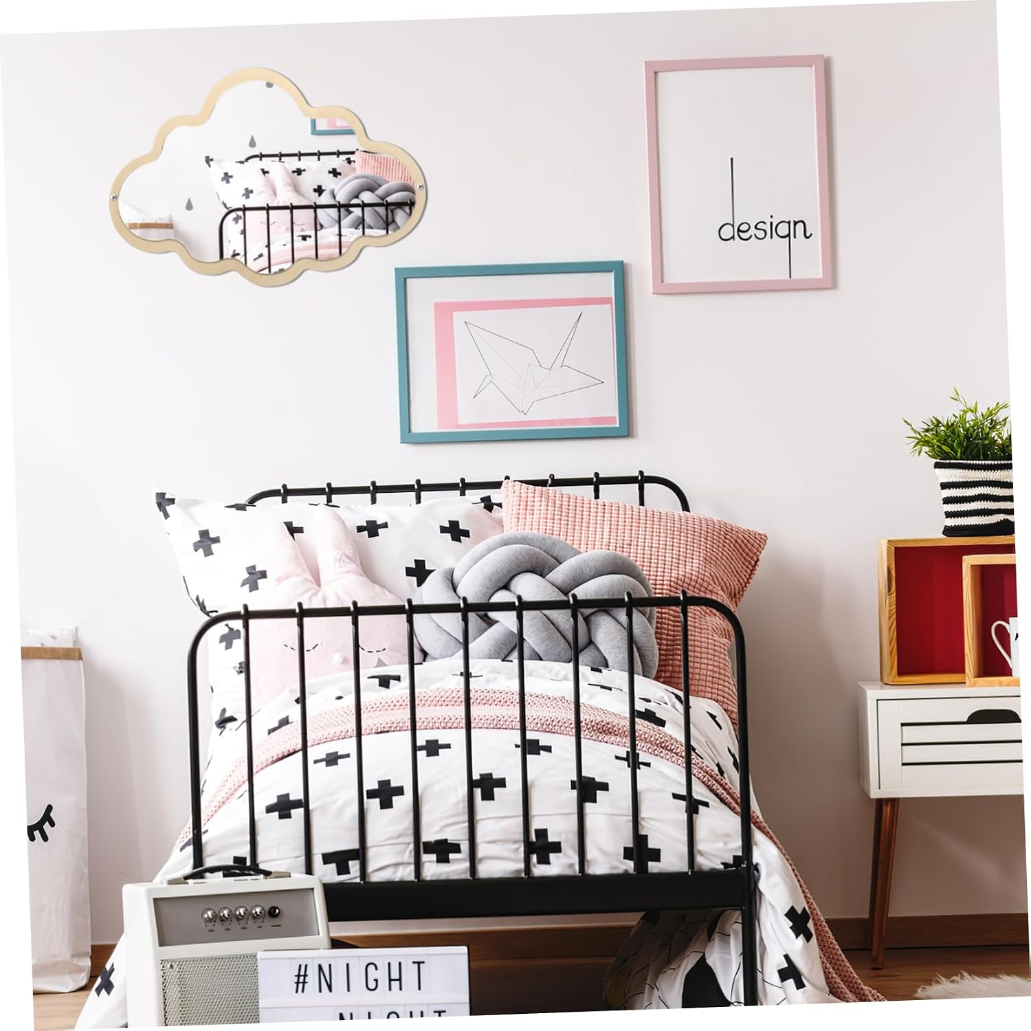 Nordic Style Wooden Safety Mirror for Boy Girl Decorative Non-breakable Mirror for Playrooms and Nursery