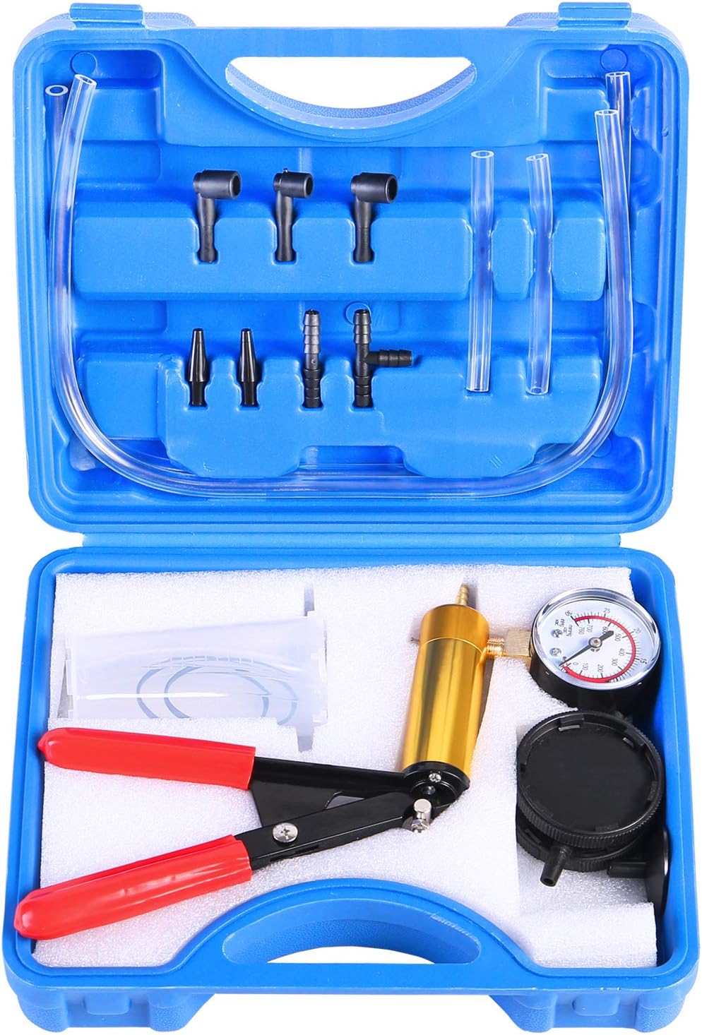YSTOOL Brake Clutch Fluid Hand Pump Vacuum Bleeder Tool Kit Brake Oil Change Power Steering Fluid Bleeding Set with Hand Pump Jar Adapters for Auto Car Truck Motorcycle Use (Blue)