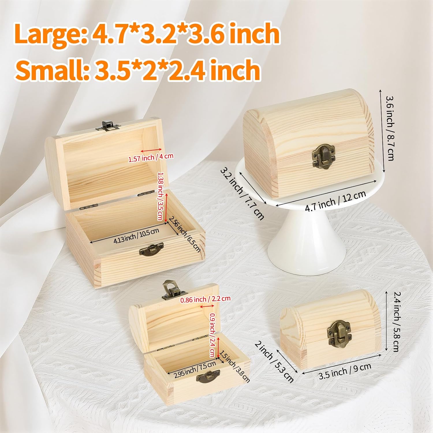 2 Pcs Unfinished Wooden Treasure Box for DIY Crafts (Large+Small) image 3