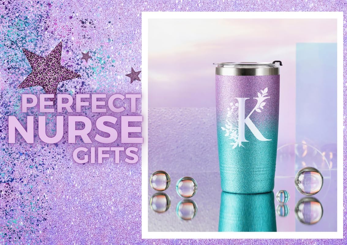 Onebttl Nurse Gifts for women Personalized Gift, Stainless Steel Tumbler With Lid and Straw – Initial H