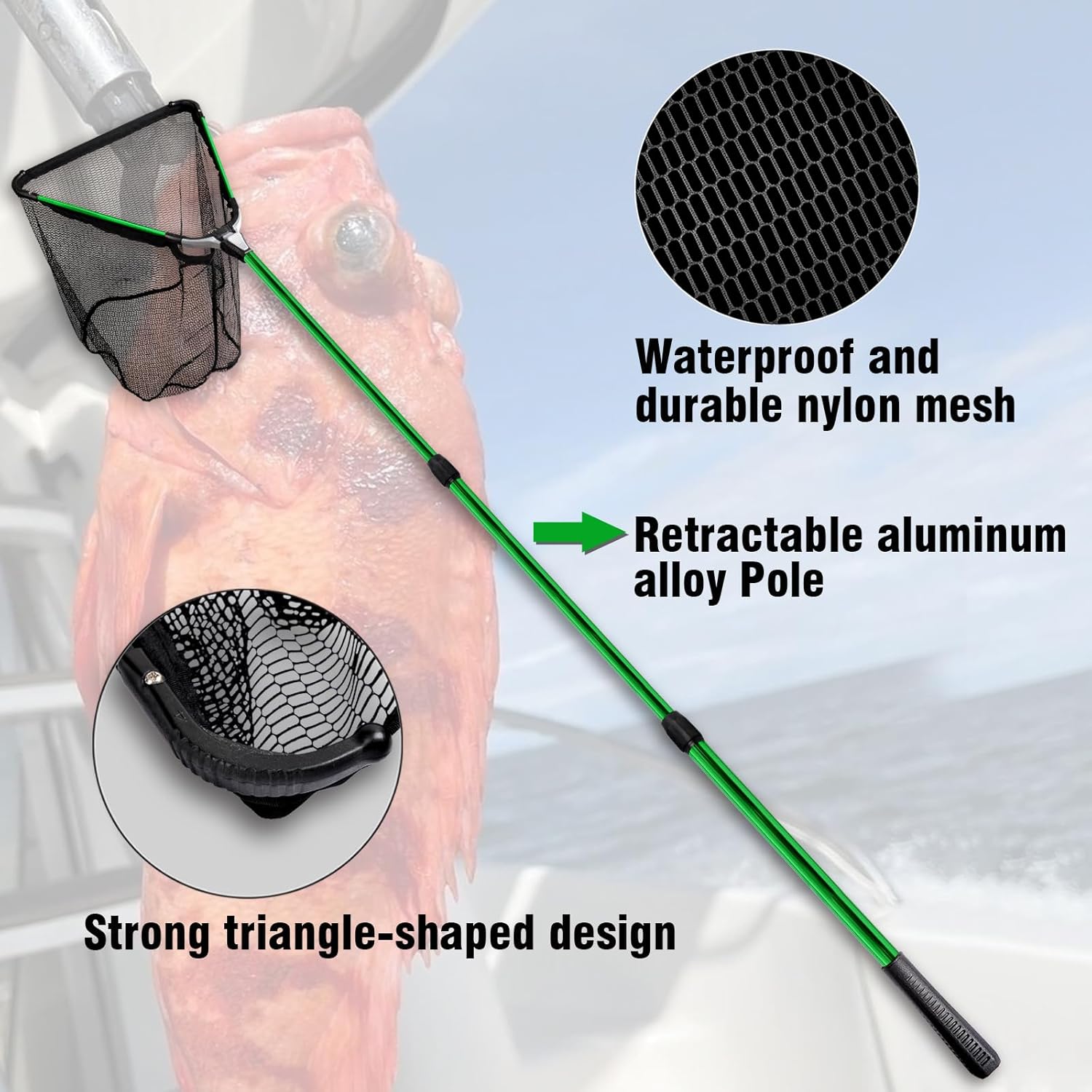 Fiblink Folding Aluminum Fishing Landing Net Fish Net with Extending Telescoping Pole Handle