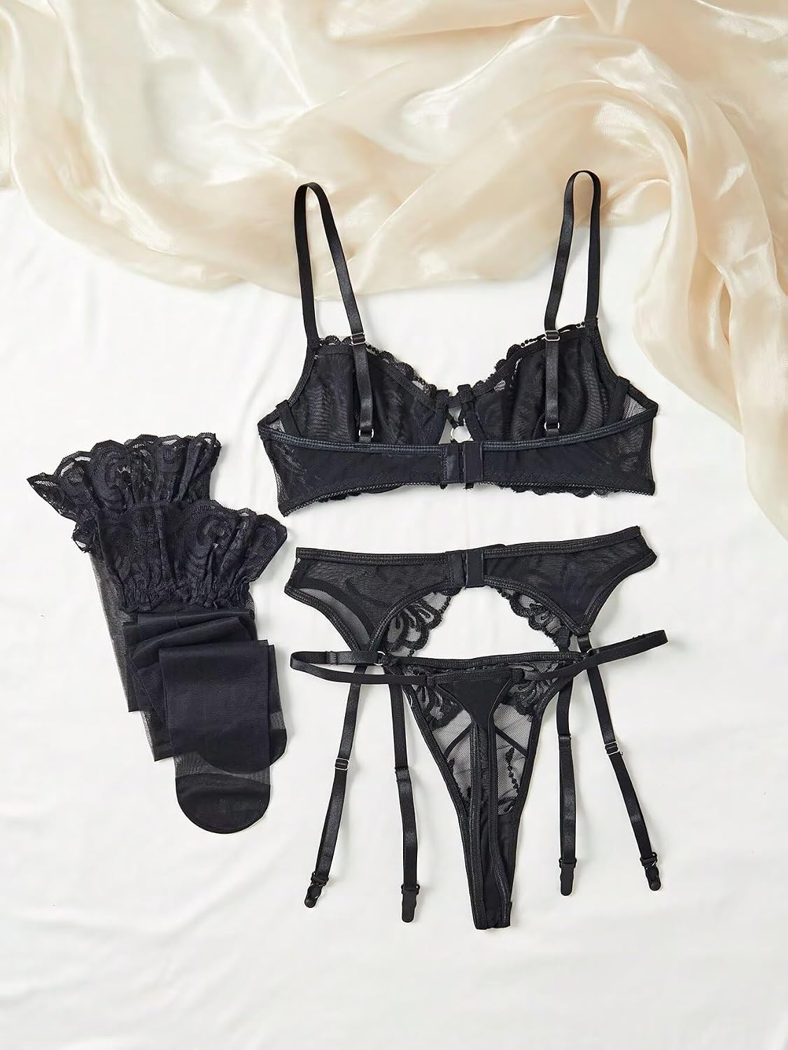 Women's Lace Floral Lingeries Set Sheer Mesh Embroidered Exotic Lingerie Set