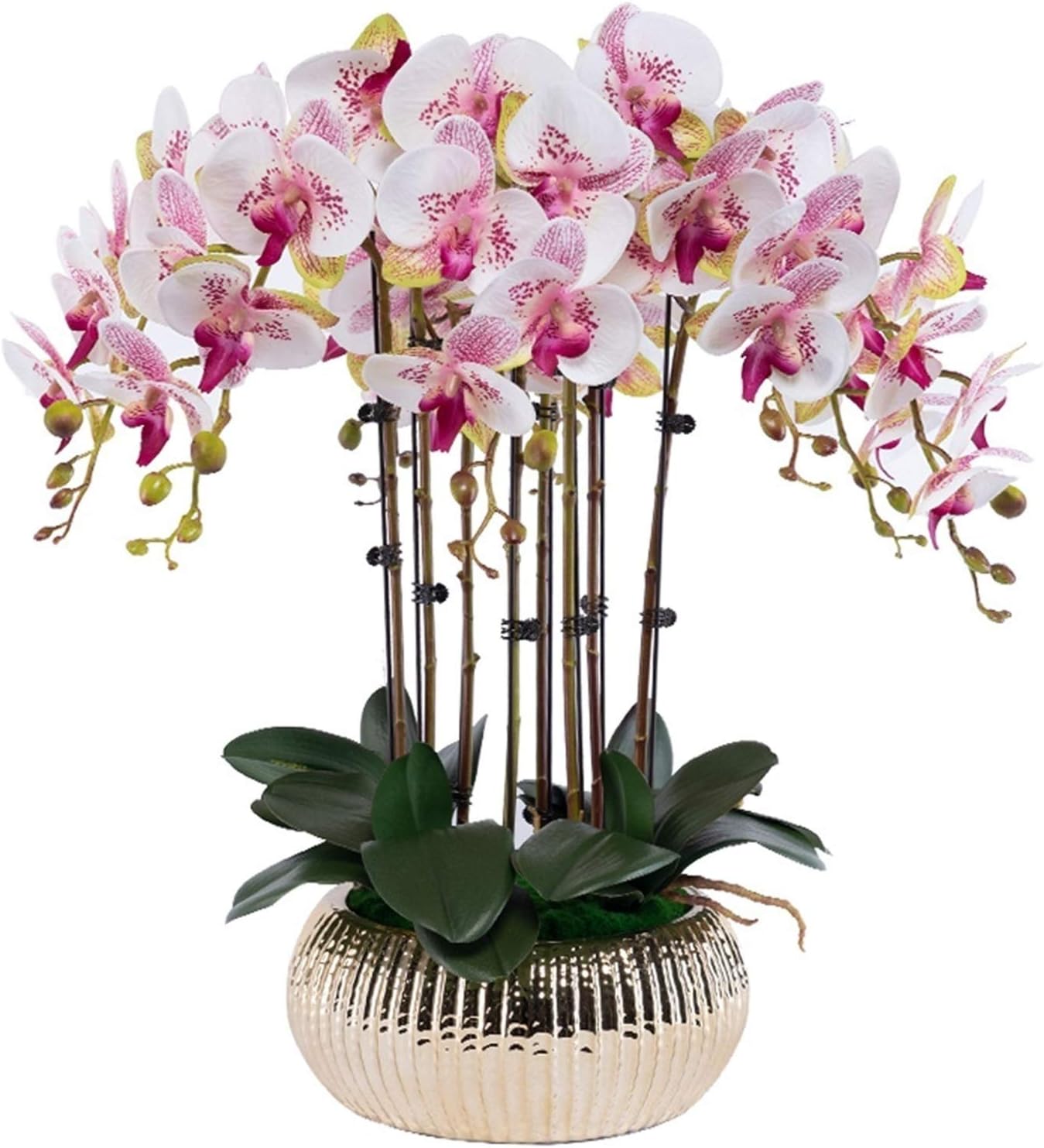 Artificial Flower Set， Orchid Artificial Flowers With Vase Phalaenopsis Fake Flower In Vase Centerpieces For Dining Room Table Living Room Arrangements Decoration Beautiful Artificial Flowers and Vase : Home & Kitchen