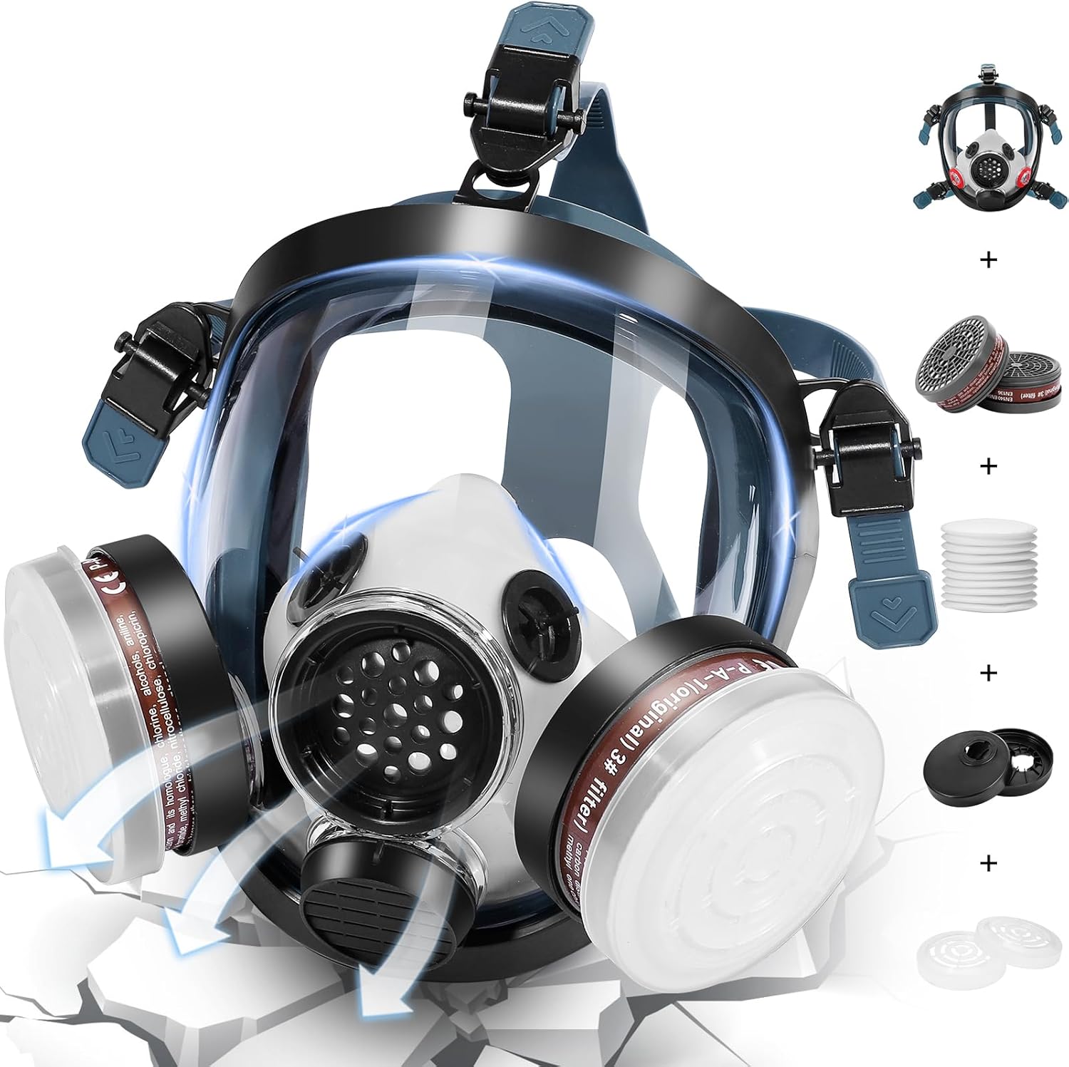 Full Face Respirator Mask, Gas Masks Survival Nuclear and Chemical, Gas Respirator with Activated Carbon Filters