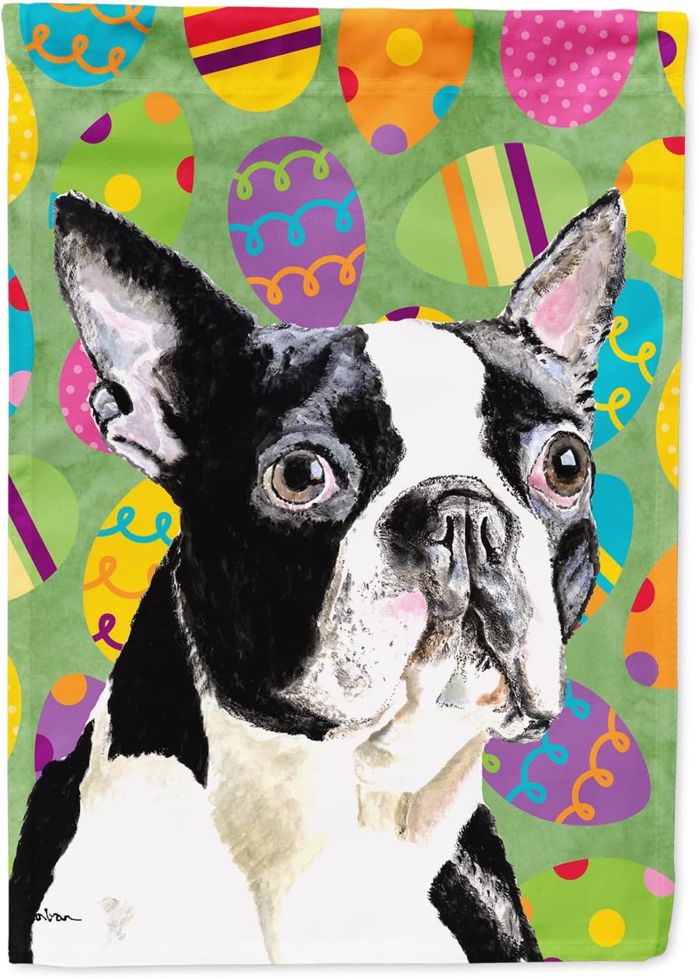 Caroline's Treasures SC9440CHF Boston Terrier Easter Eggtravaganza House Flag Large Porch Sleeve Pole Decorative Outside Yard Banner Artwork Wall Hanging, Polyester, House Size, Multicolor