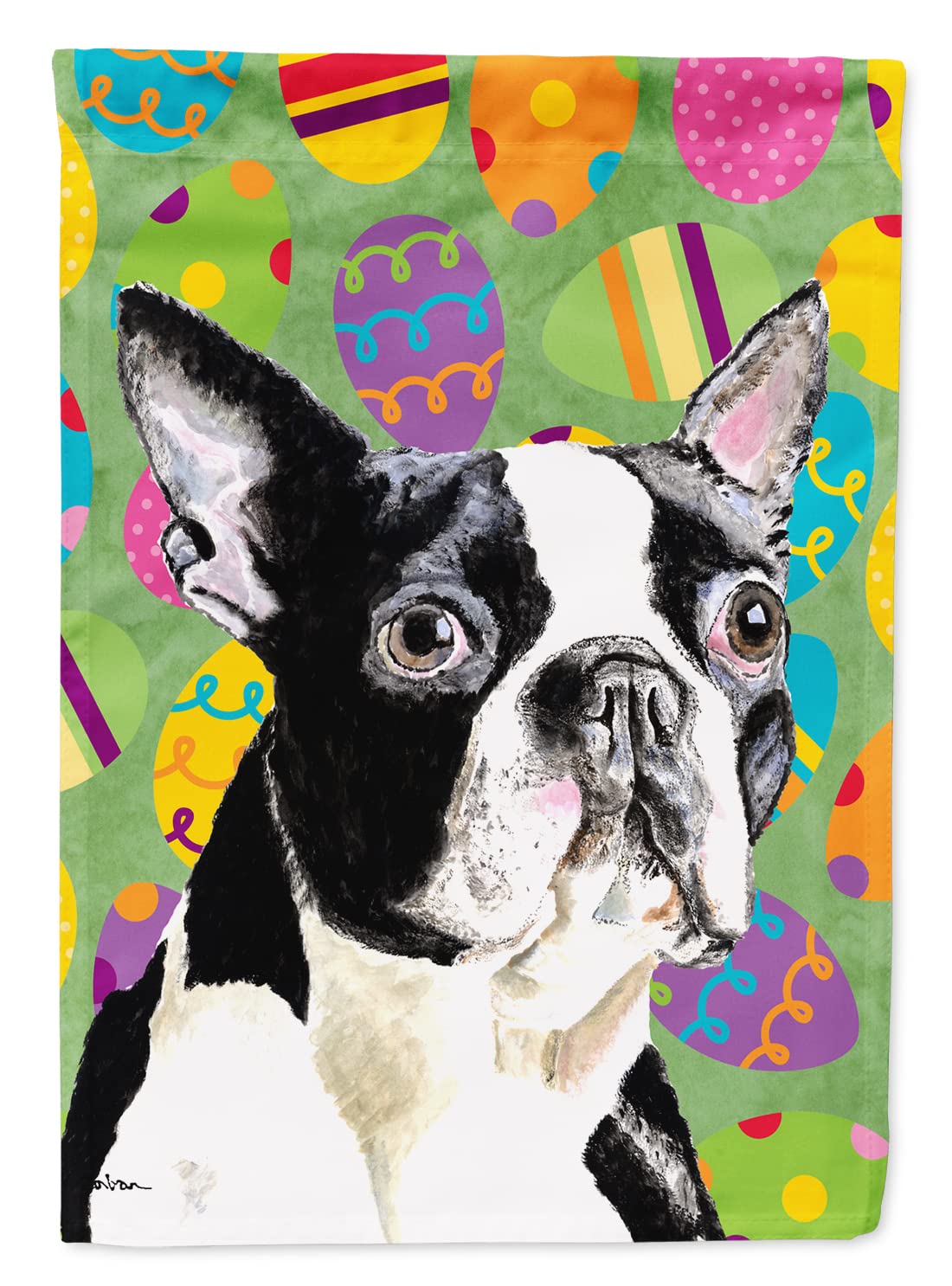 Drapeau Boston Terrier Pâques grand modèle multicolore en tissu extérieur Caroline's Treasures SC9440CHF