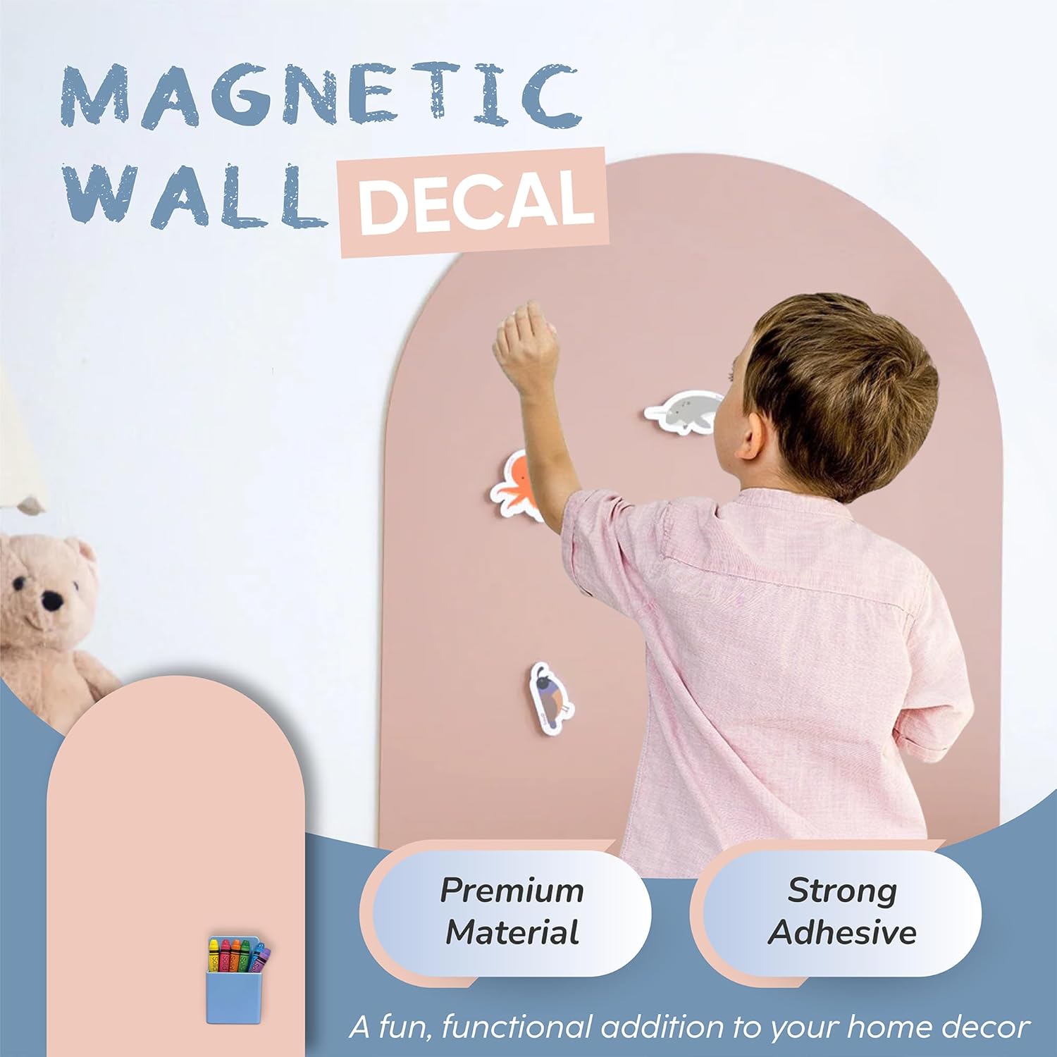 YOUNGJQ Magnetic Arch Wall Decal, Magnetic Chalkboard for Wall 40" x 24" Adhesive Backing Wallpaper for Playroom Home(Camel Blush)
