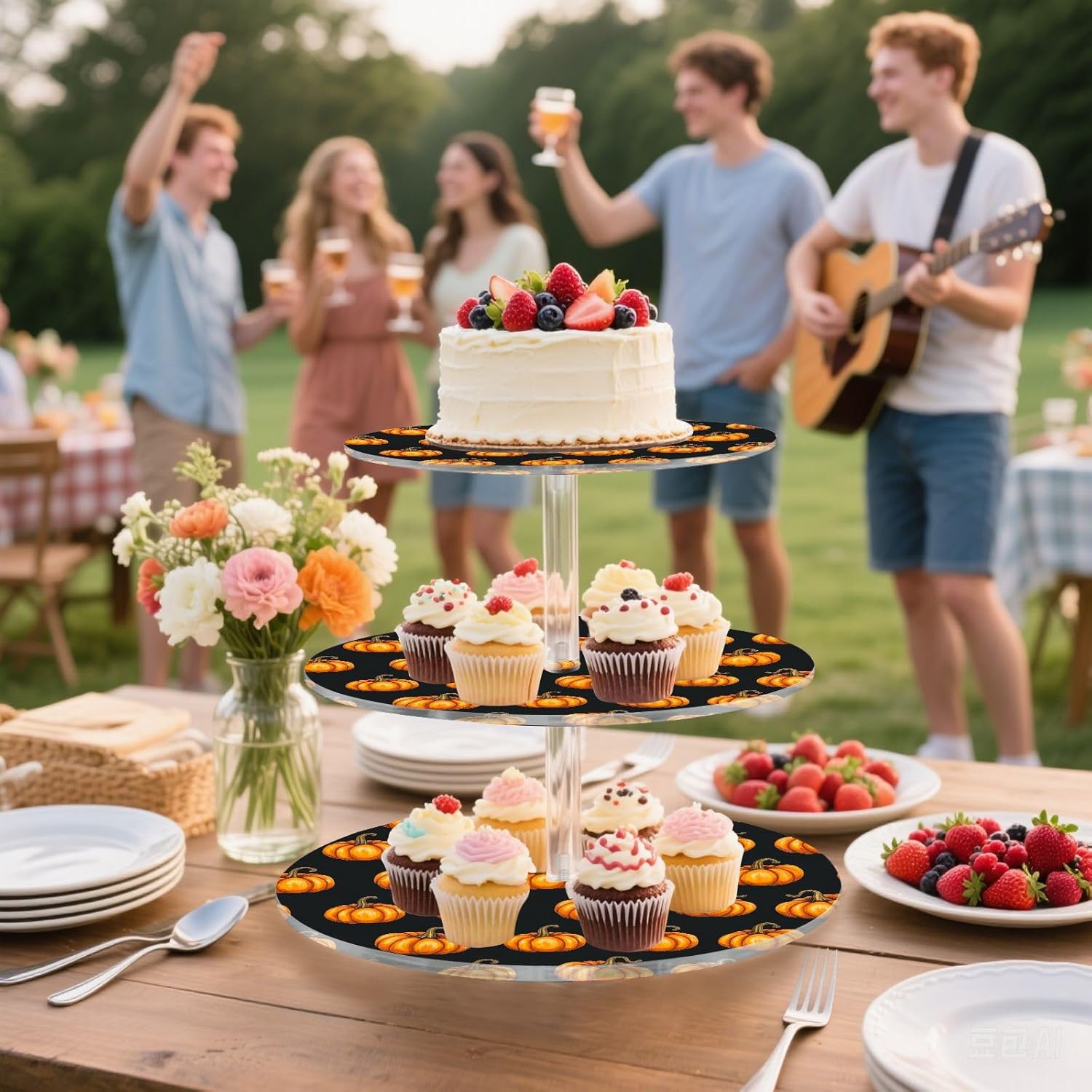Autumn Fall Pumpkin Thanksgiving 3 Tier Acrylic Cupcake Stand, Cupcake Stand for 34 Cupcakes for Weddings, Christmas,Holidays,Parties,Birthday,Printed Cupcake Tower 23301654
