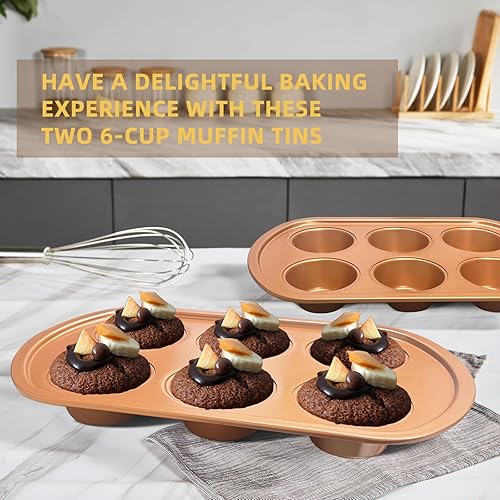 Miniatura 6 de Wokic Molde antiadherente para magdalenas, 6 tazas, bandeja para magdalenas, bandeja para magdalenas, apto para lavavajillas y resistente (dorado)