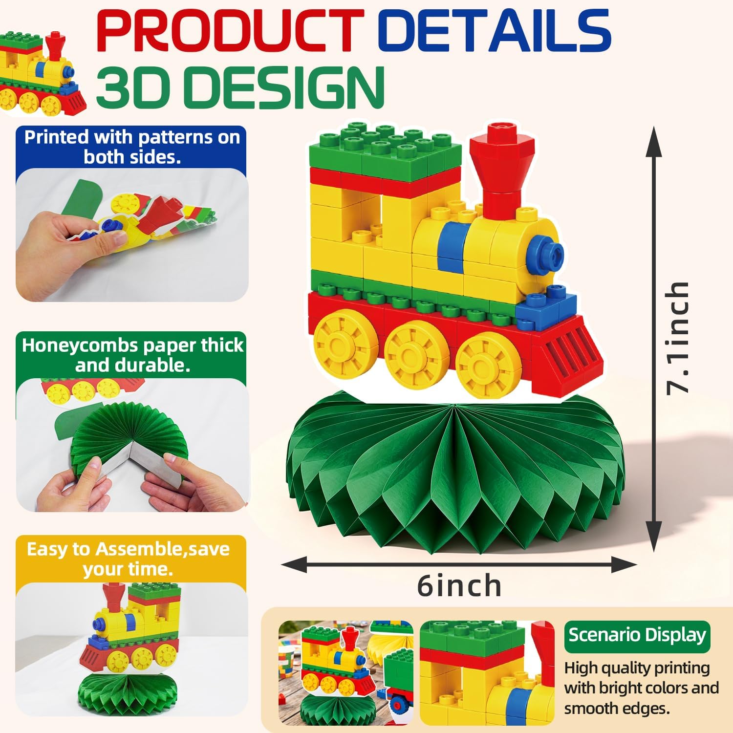 12Pcs Brick-Themed Birthday Party Decorations - Colorful Block-Style Honeycomb Centerpieces for Table, Pixel-Inspired 3D Table Toppers Decor Kit for Kids Boys Girls Birthday Party Supplies image 3