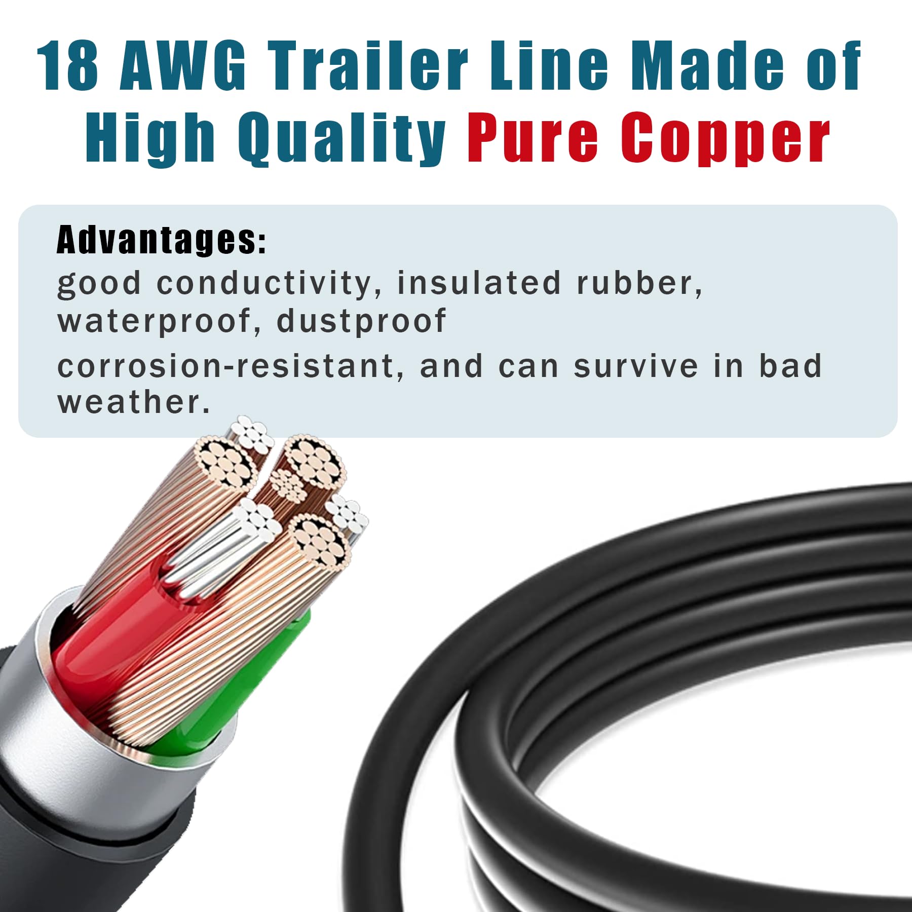 4-Way Trailer Wiring Harness 5Ft(1.5m) 4-Pin Flat Trailer Wire Extension Connector P-O-066-1.5