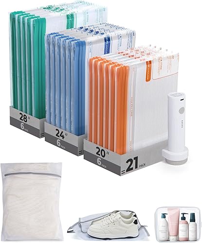 BAGSMART Bolsas de almacenamiento al vacío para viajes con bomba de aire recargable, paquete de 21 bolsas portátiles ahorradoras de espacio para disponible en Yaxa Costa Rica