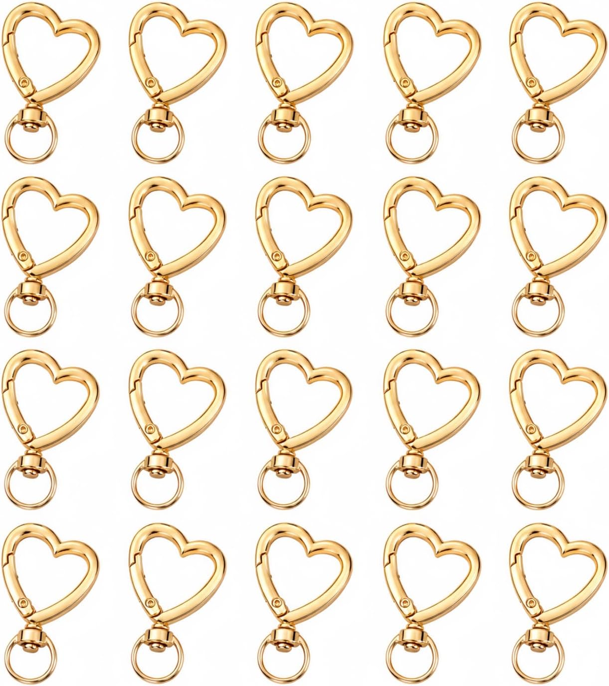 Heart-Shaped Keychain Charm, Gold Carabiner Spring Hook, Zinc Alloy Heart Lobster Clasp with Swivel Ring, DIY Handmade Jewelry Accessories, Perfect for Keys Handbags Backpacks Pet Collars (20Pcs)