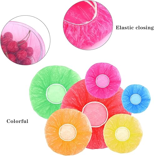 Miniatura 3 de Ruisita 120 fundas de plástico para platos de platos, reutilizables, elásticas, coloridas, para almacenamiento de alimentos, 6 colores translúcidos