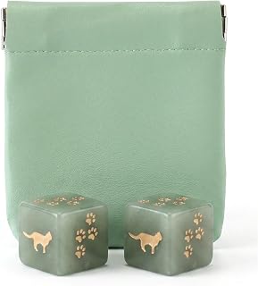 2 PCS Handmade D6 Gaming Dice with Bag, Cat Paw & Sakura Designs, Six-Sided Dice for RPG, Tabletop Games & Collectors (Cat‘s Paw, Green1)