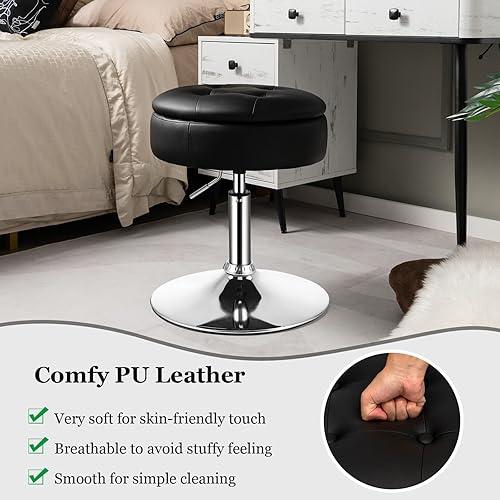 Miniatura 7 de Giantex Taburete giratorio ajustable  360 giratorio de 20 a 26 pulgadas de altura ajustable otomana de almacenamiento redondo reposapiés de cuero