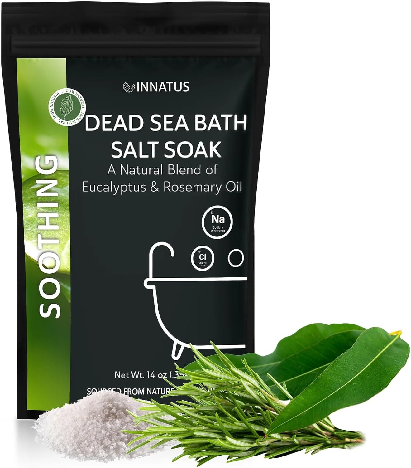 Dead Sea Soothing Bath Salt Soak with 21 Minerals – Relaxing, Detoxifying, and Nourishing for Skin – 14oz, Infused with Essential Oils – Rejuvenate Mind & Body, Made in The USA Eucalyptus