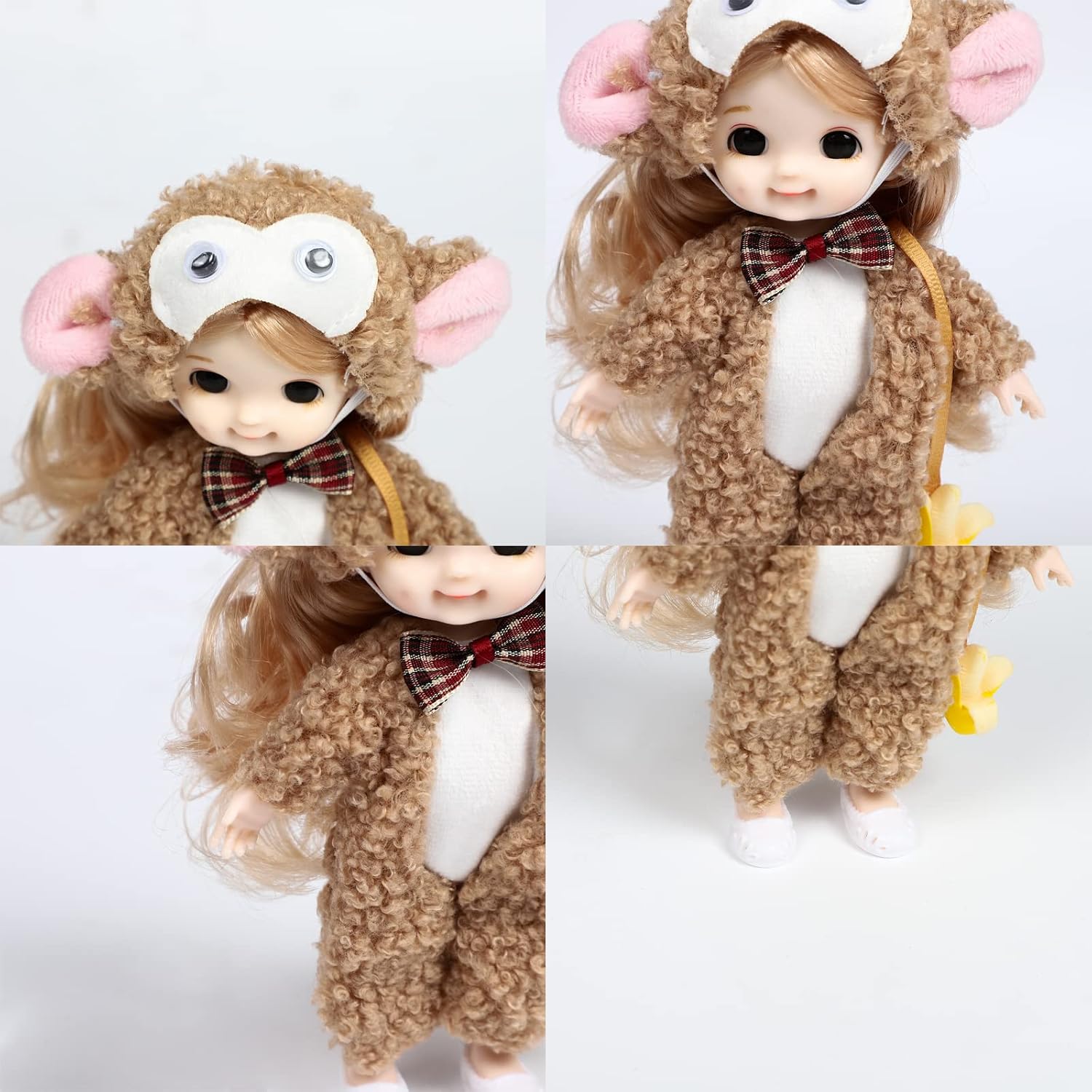 ONEST 4 Sets 6 Inch Dolls Cute Girl Dolls Include 4 Pieces Girl Mini Dolls, 4 Sets Handmade Doll Clothes, 4 Pairs of Doll Shoes