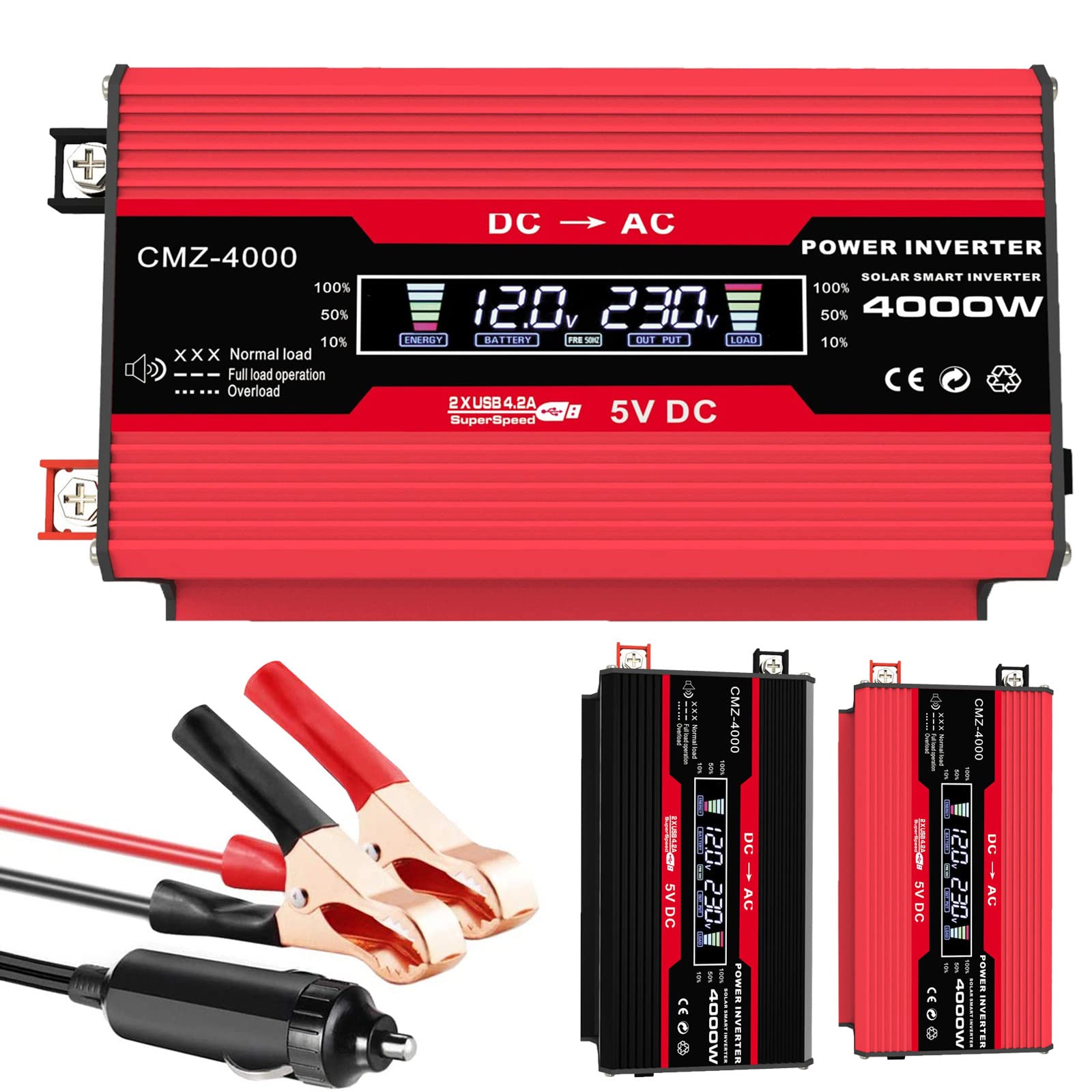 Aims Power Inverter A Onda Sinusoidale Pura 300W – PWRI30012S – Con Cavi E Morsetti, Per Elettronica Sensibile, Camper E Ufficio