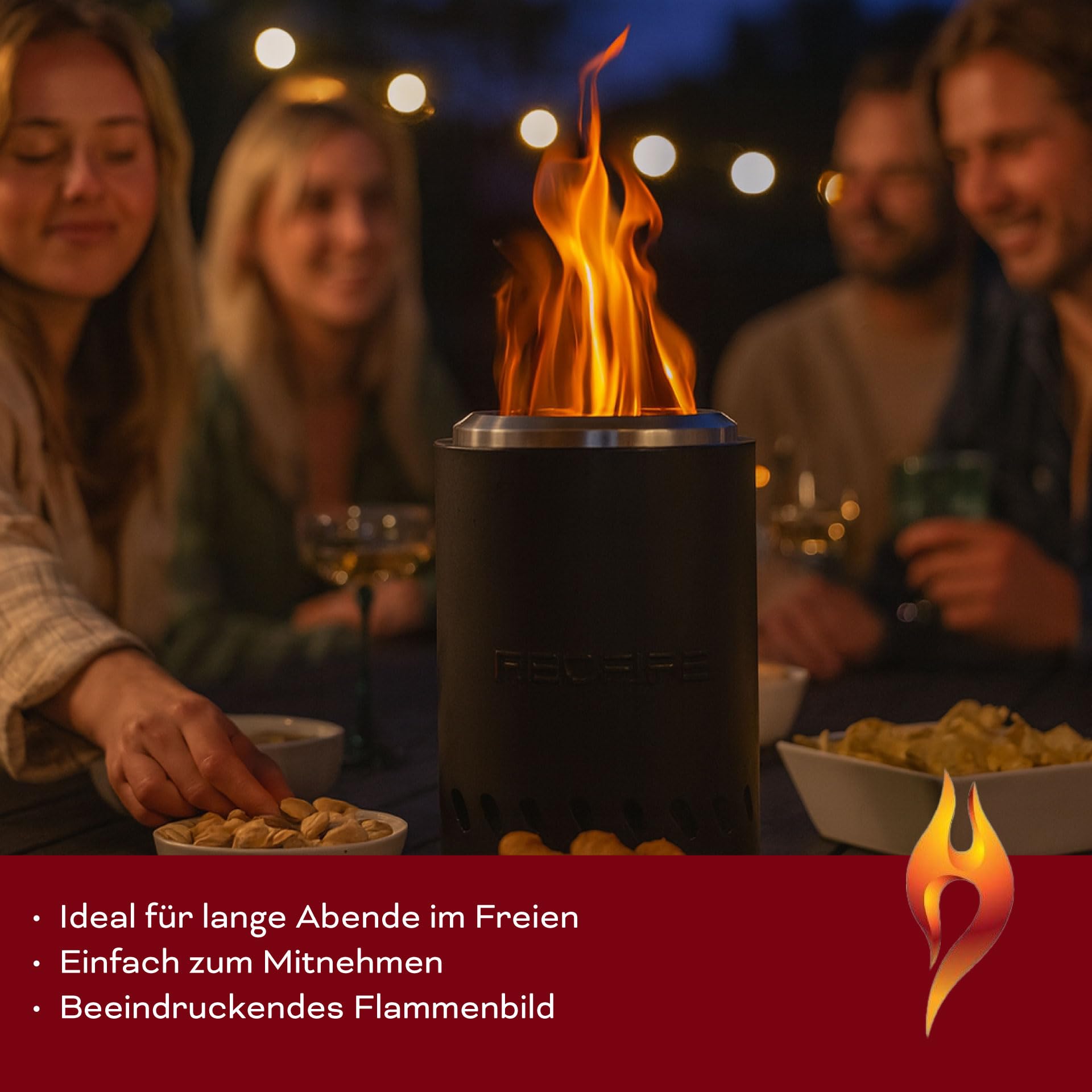 REDFIRE Pellet Tischkamin Volcano Medium, schwarz pulverbeschichtet, Tischfeuer Edelstahl für Holz und Pellets