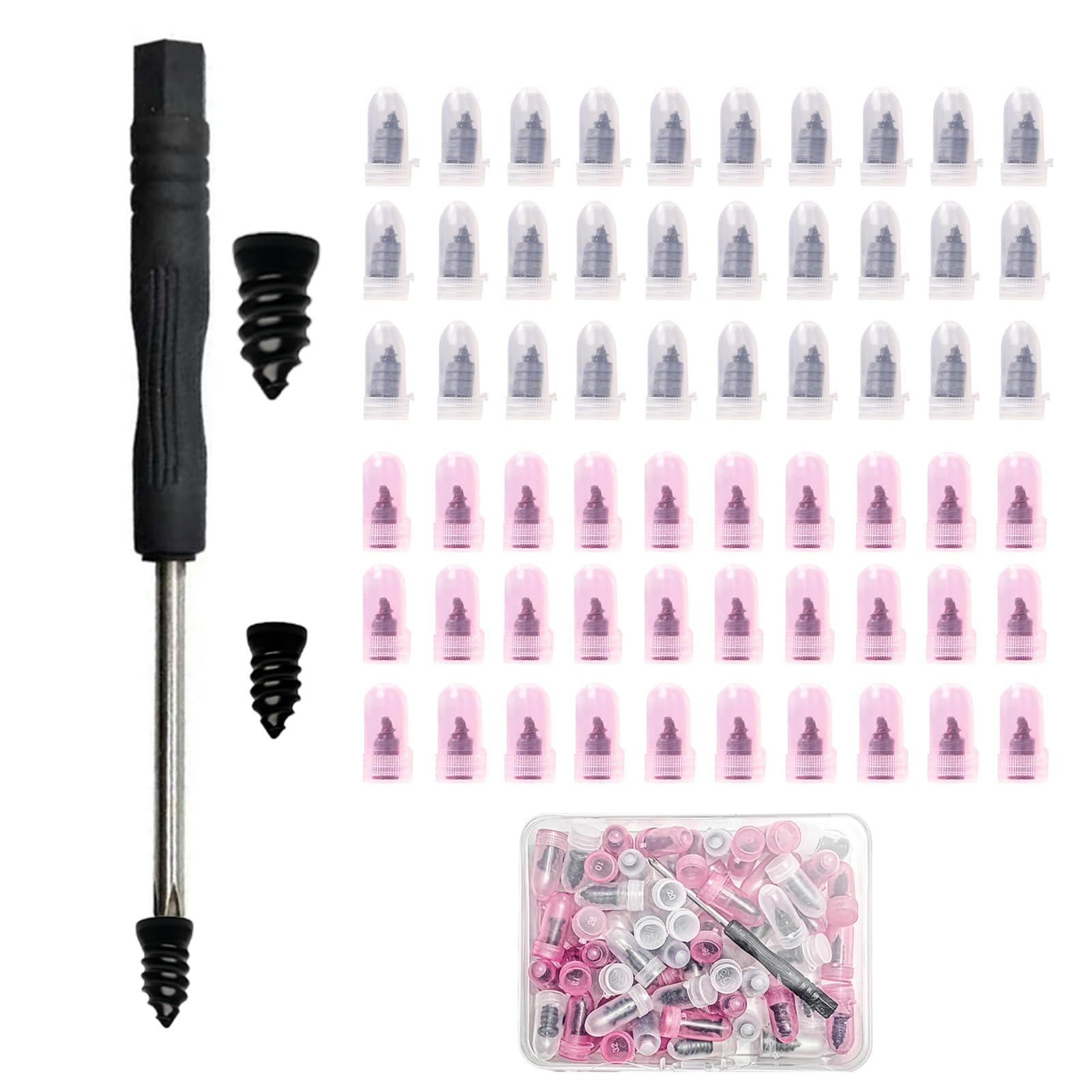60pcs Tyre Repair Kit with Tyre Repair Screws, Puncture Repair Screws, Screw-In Tyre Plug Repair Kit for Cars, Motorcycles, Trucks, Universal Self-Service Tubeless Tyre Repair Tool with Screwdriver