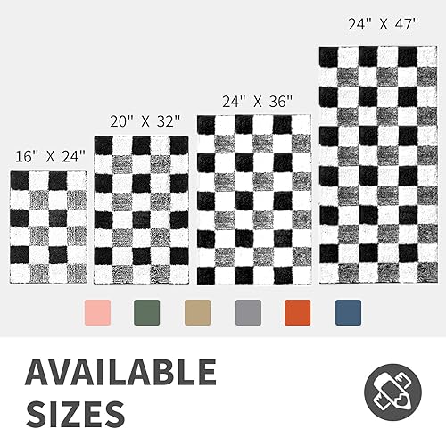 Miniatura 5 de CozeCube - Tapetes de baño a cuadros, antideslizantes, peludos, esponjosos, lavables, microfibra absorbente, estéticos, bonitos, para lavabo y