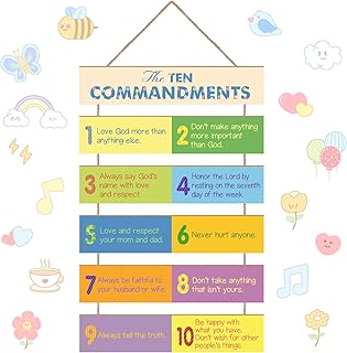 The Ten Commandments Christian Home Wall Decor Art, Wooden Hanging Frontal Guiding Plaque Door Hanging for School, Kindergarten, Office, Home Bible Verse Study (Kids)