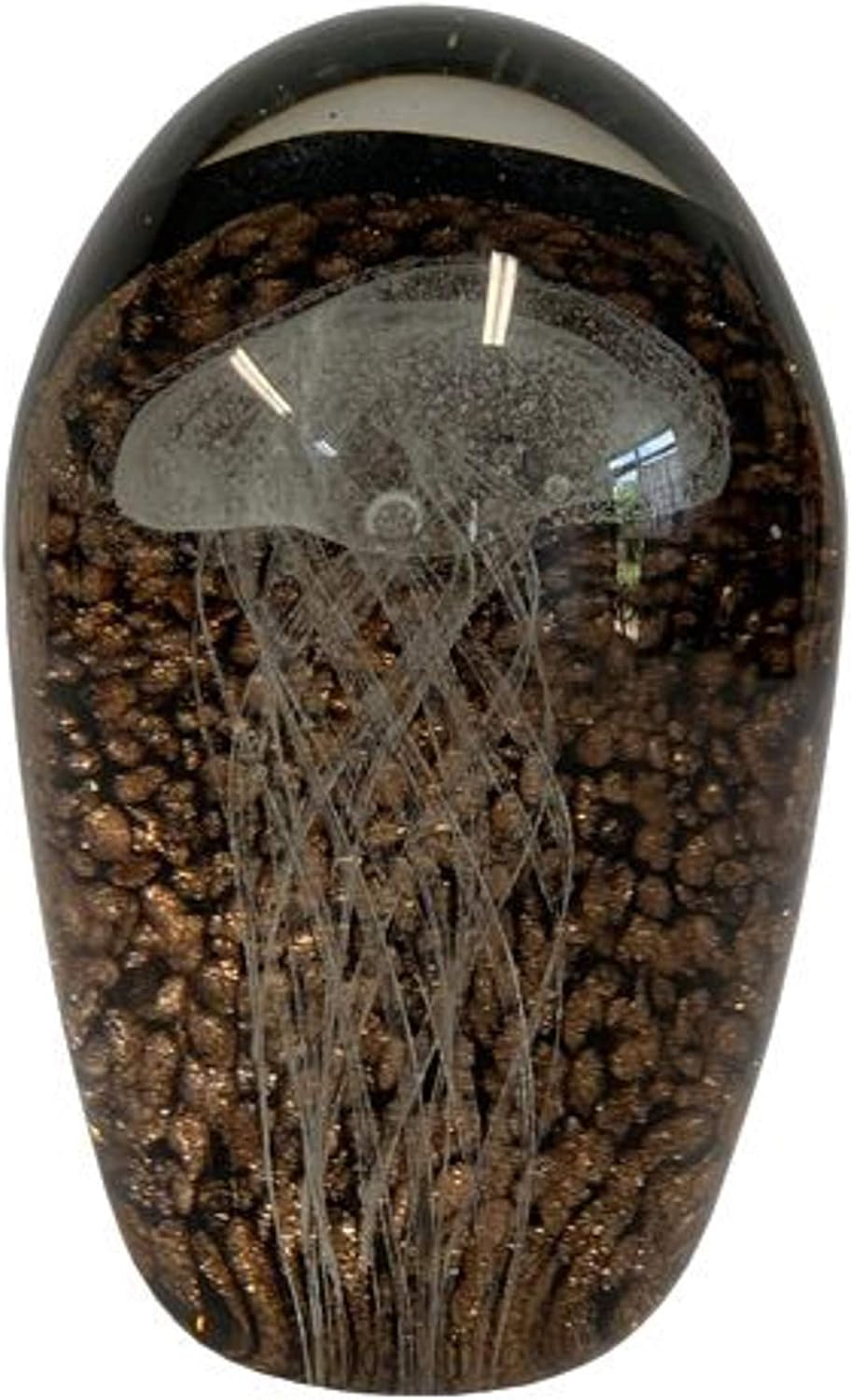 Barry Owens BV949 Glow in The Dark Glass Jellyfish Figurine with Black and Gold Background 5 Inches Tall