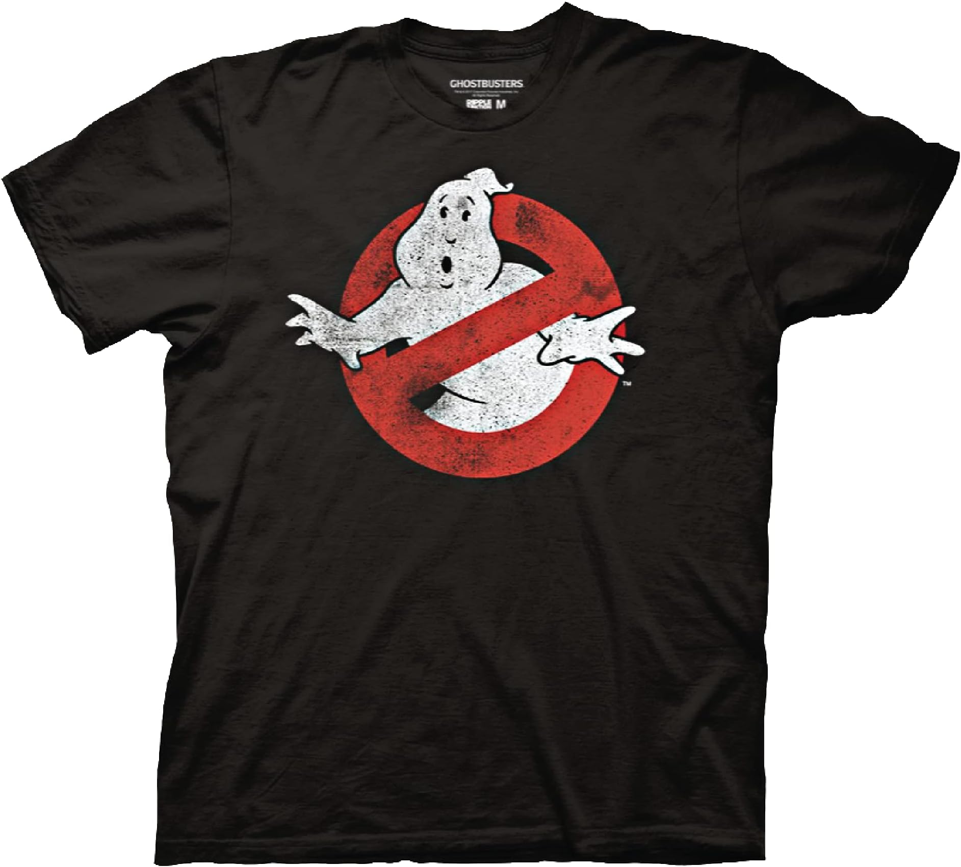 Ripple Junction Ghostbusters Distressed No Ghost Logo Adult Retro Movie T-Shirt, Black, M