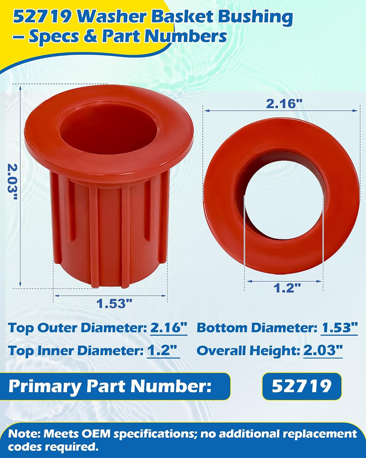 IWIWE 52719 Washing Machine Basket Bushing – Upgraded, Fits Whirlpool, Maytag, Kenmore, VMW – Fixes Off-Balance Wobble & Noise (Single)