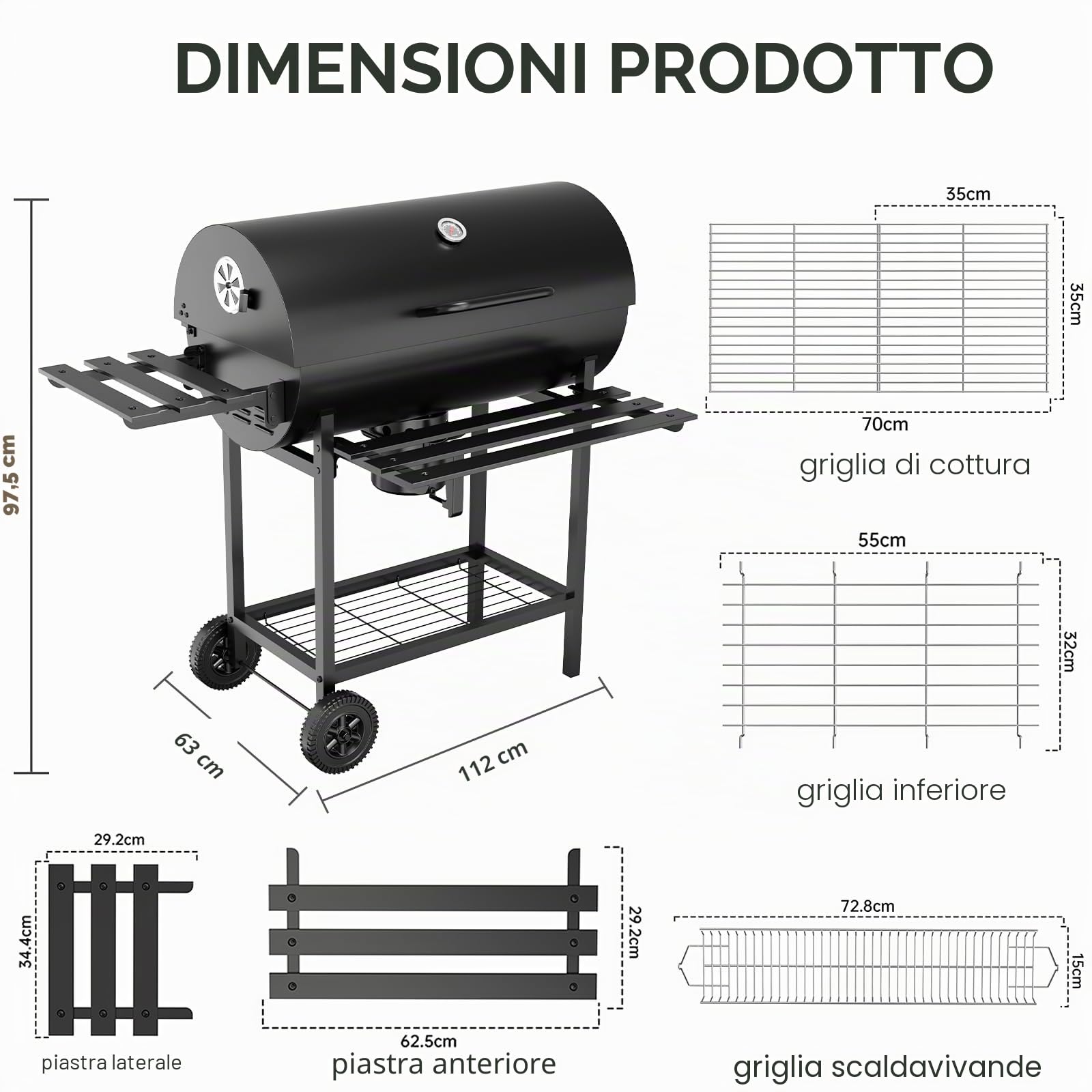 TEENO Grande Barbecue a carbone di legna XXL,Termometro,Cassetto per cenere,Guanti anti-scottatura, Svento regolabile,Grande Barbecue a carbone (Con coperchio in tessuto)