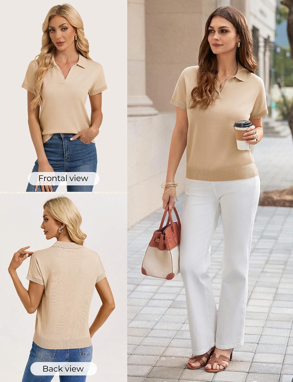 GRACE KARIN Women Short Sleeve Sweater, Business Casual Knit Polo Shirt, V Neck Collared Pullover Tops - Image 3