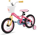 JOYSTAR 12 & 14 & 16 Inch Enfants Vélo avec roues d'entraînement pour 2-7 ans Filles, Filles Rainbow Bikes Bicycles, Macarons