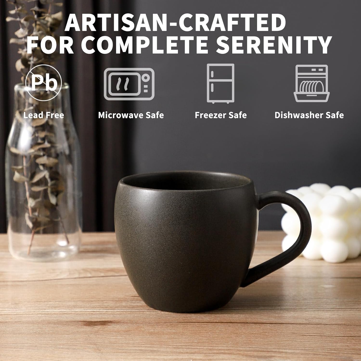 Coffee Mugs Set of 4, Stoneware 16 Oz Coffee Mugs for Cappuccino Latte Cocoa and Tea, Ceramic Coffee Cups with Handle,Black Mugs for Housewarming Gifts, Microwave and Dishwasher Safe - Image 4