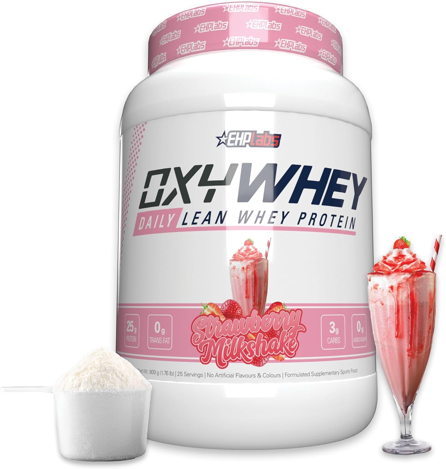 EHP Labs OxyWhey Whey Protein Powder Protein Shake - 25g of Whey Protein Isolate Meal Replacement Shake, Non-GMO, Post Workout Protein Shakes, Isolate Protein Powder - 27 Serves (Strawberry Milkshake)