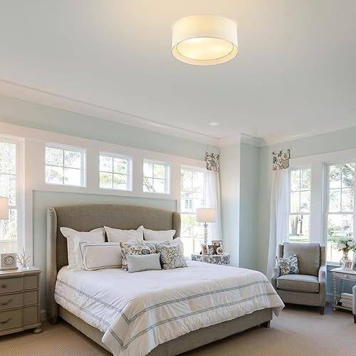 Miniatura 7 de WINGBO Lámpara de techo moderna de 3 luces de montaje empotrado de 15.7 pulgadas con tela y pantalla de tambor doble acrílico para dormitorio, sala