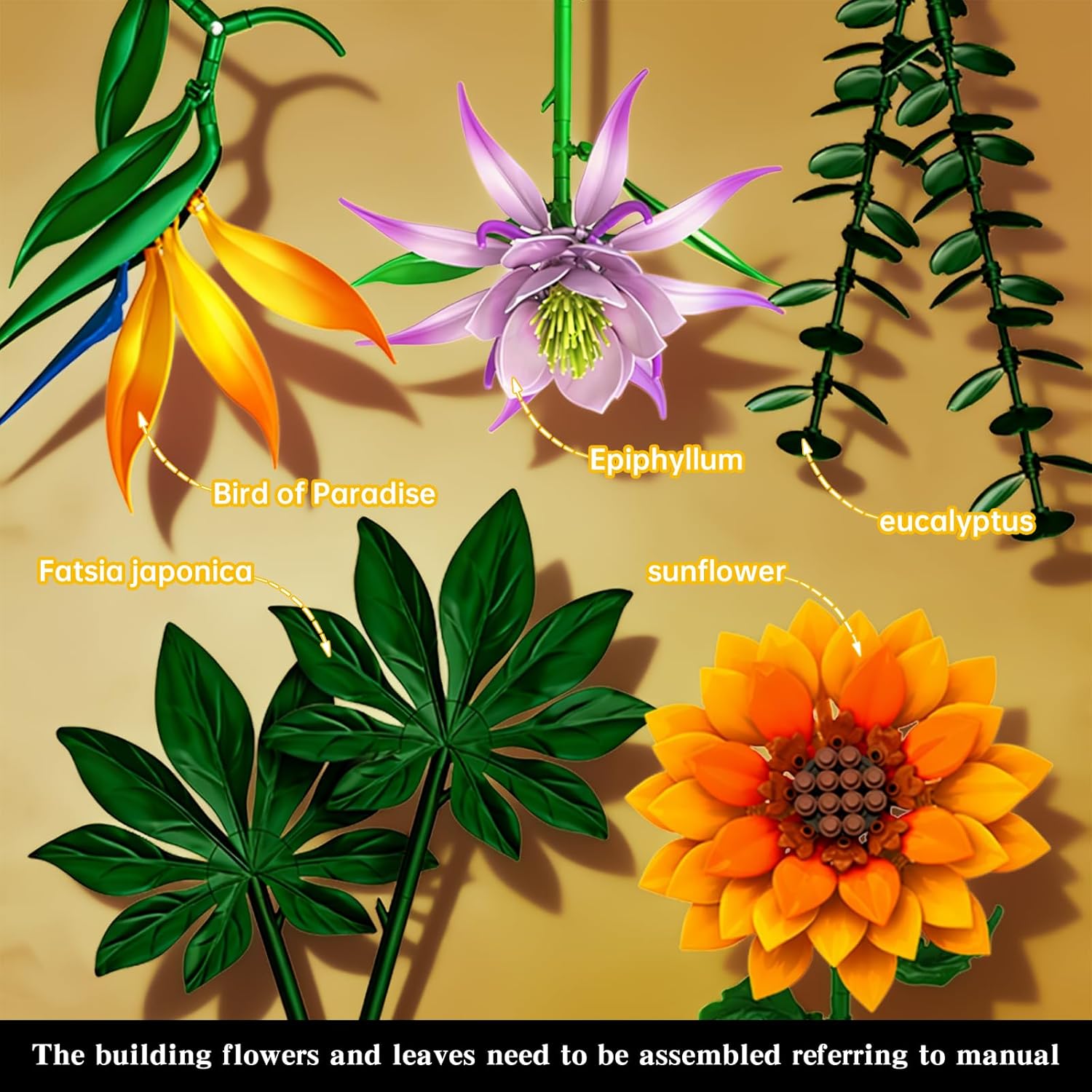 Flowers Building Sets with Leak-Proof Plastic Vases for Building Flowers, Compatible with LEGO Botanicals Sunflower Collection Building Toys, Home Office Desk Decor, Gifts for Women Adults Girlfriend