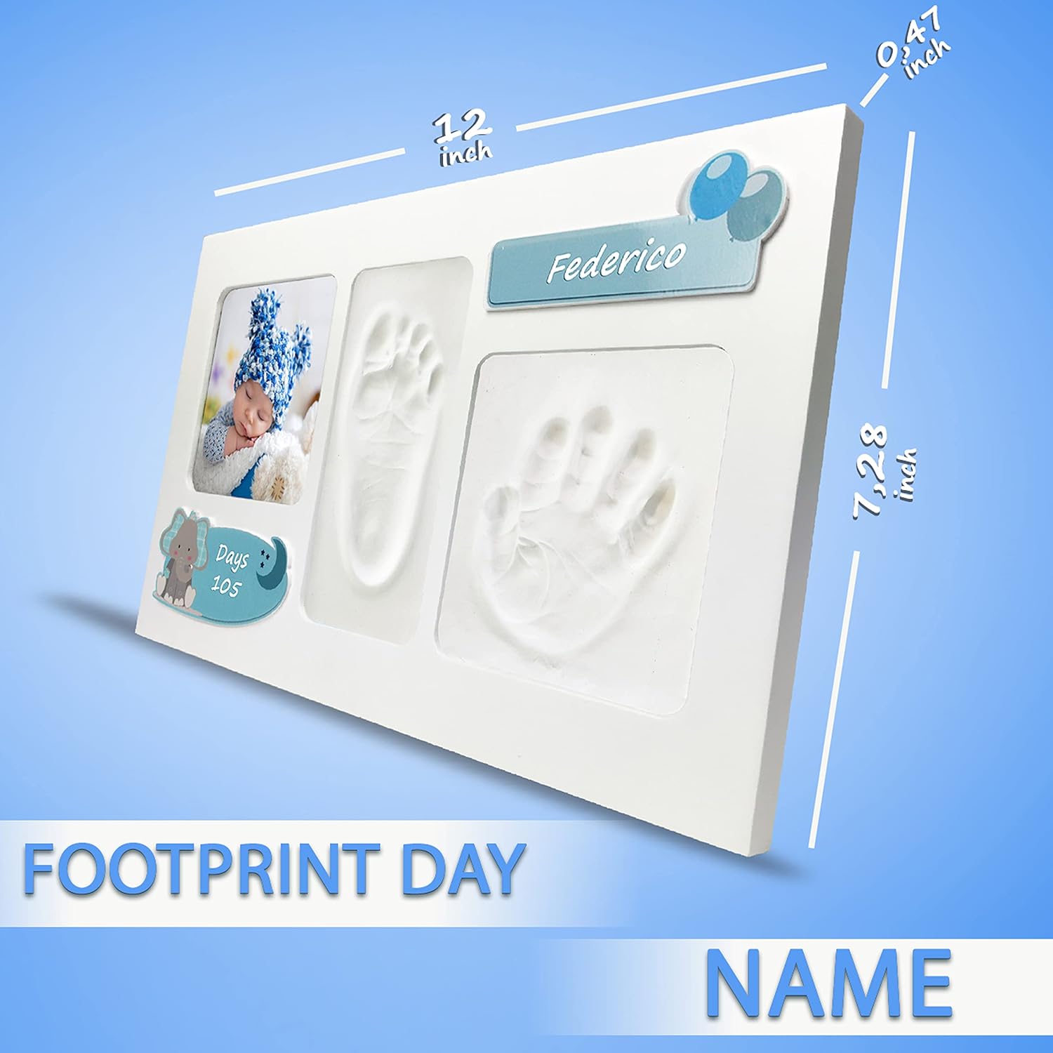 Baby Frame Elephant Whit Name and Date Birds