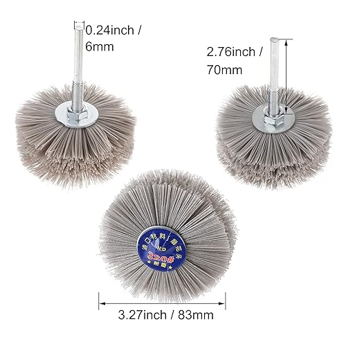 Miniatura 2 de Patioer 3 unids 3.27 pulgadas abrasivo nylon rueda cepillos 320 # 400 # 600 #, 14 pulgada vástago abrasivo cabezal de pulido para carpintería pulido