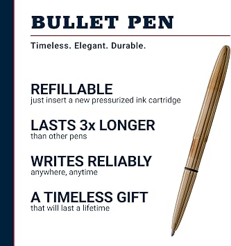 Fisher Space Pen Brass Alloy Bullet Pen, Pressurized Ballpoint Pen, Compact Pocket Size, Writes Upside Down and in Extreme Temperatures, Smooth Black Ink, Medium Point, Gift Box, Made in the USA